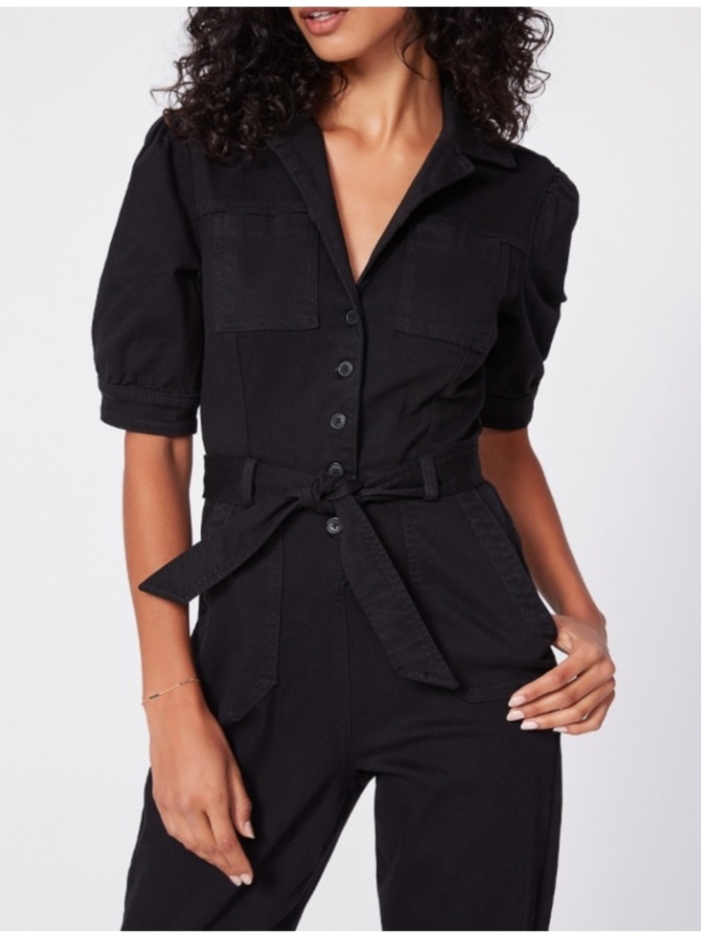 Paige Mayslie Utility Jumpsuit in Washed Black. Size 4.